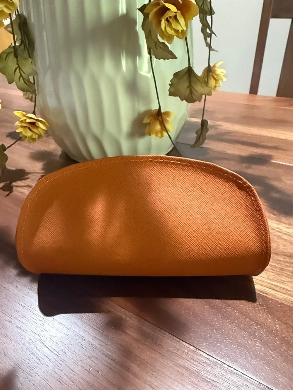 Tory Burch Orange Saffiano Sunglasses Case with Logo Plaque